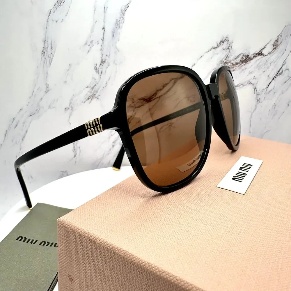 New MIU MIU Sunglasses MU B01S 16K90Q Black Brown Lens Oversized Pillow Square - Picture 6 of 16